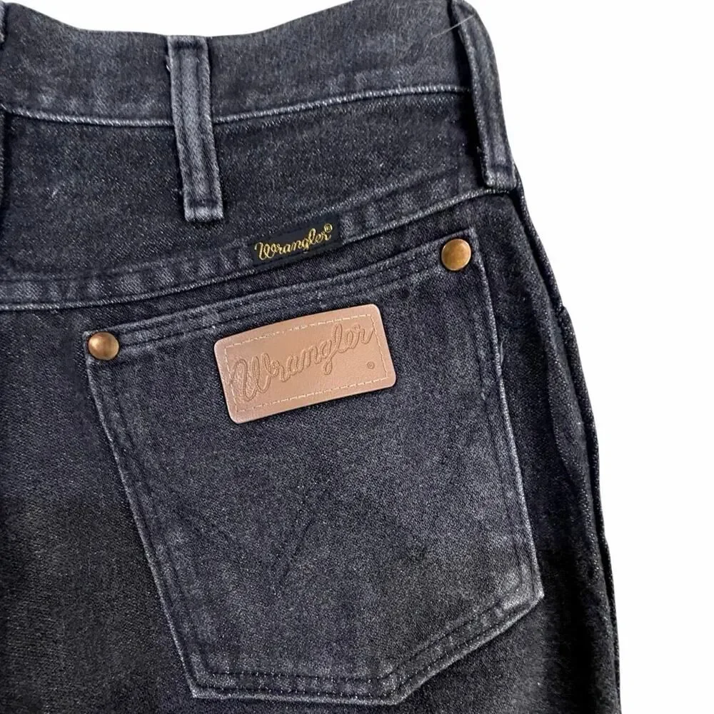 Vintage 90s Wrangler Jeans Black Faded Denim USA Made Cowboy Cut Mens 29x32 EUC